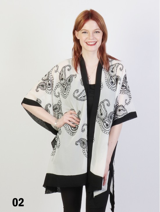 Black And White Paisley Embroidery Kimono